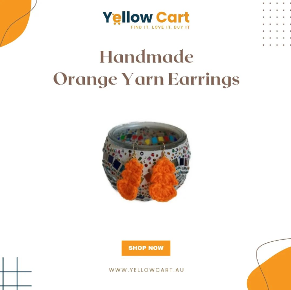 Handmade Orange Yarn Earrings